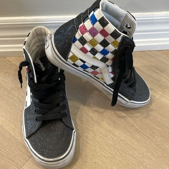 Vans Kids Checkered High-Top Sneakers - Black, Pink, Blue, Yellow - Picture 3 of 8